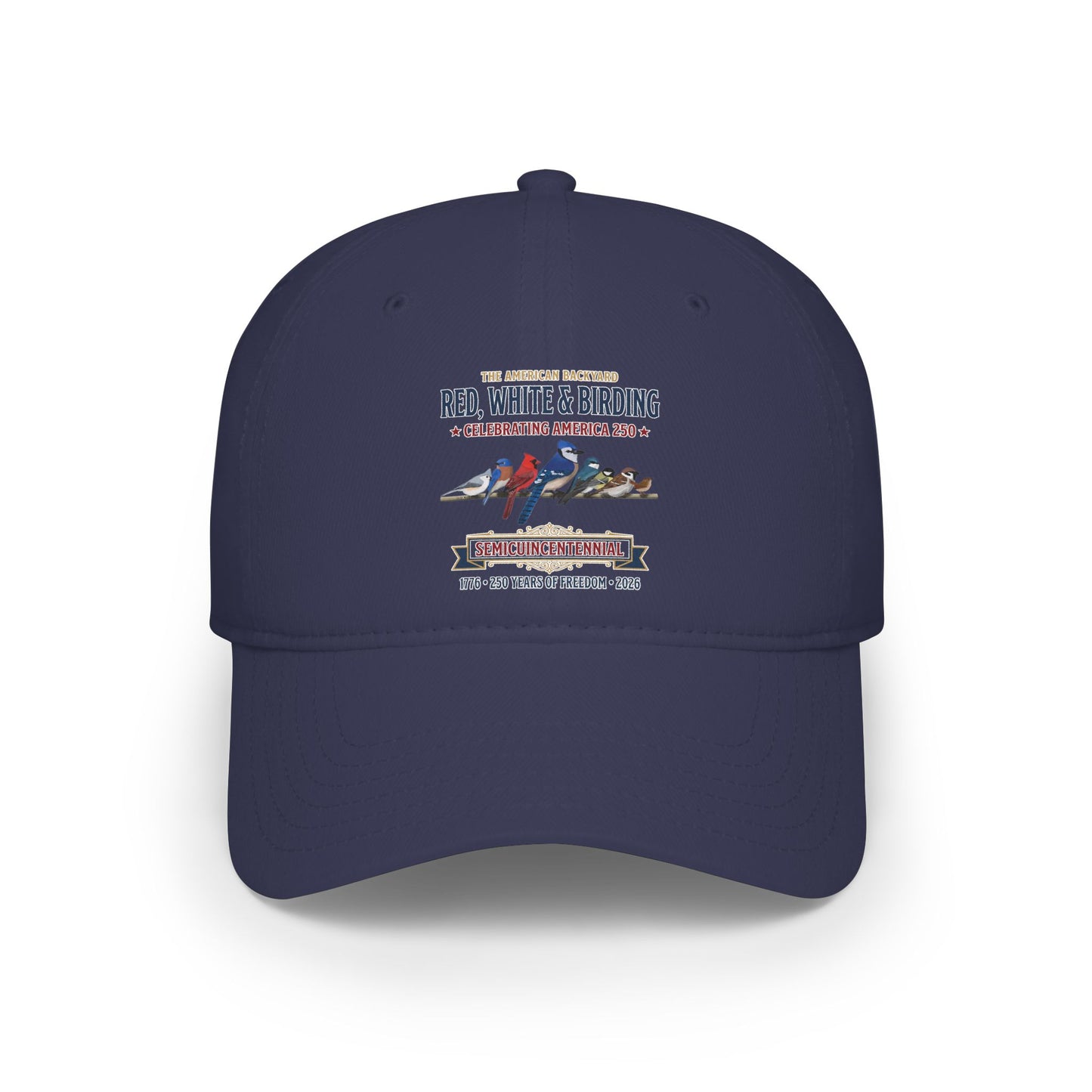 Red, White & Birding Branch Baseball Cap | Cardinal Blue Jay Bluebird USA 250 Edition | jz.birds