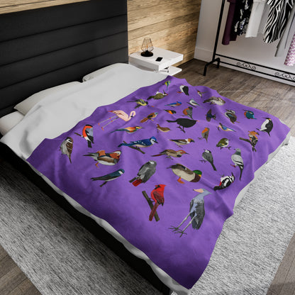 Blue Jay Cardinal Robin Bluebird Hummingbird Oriole Backyard Birds Velveteen Plush Blanket Purple