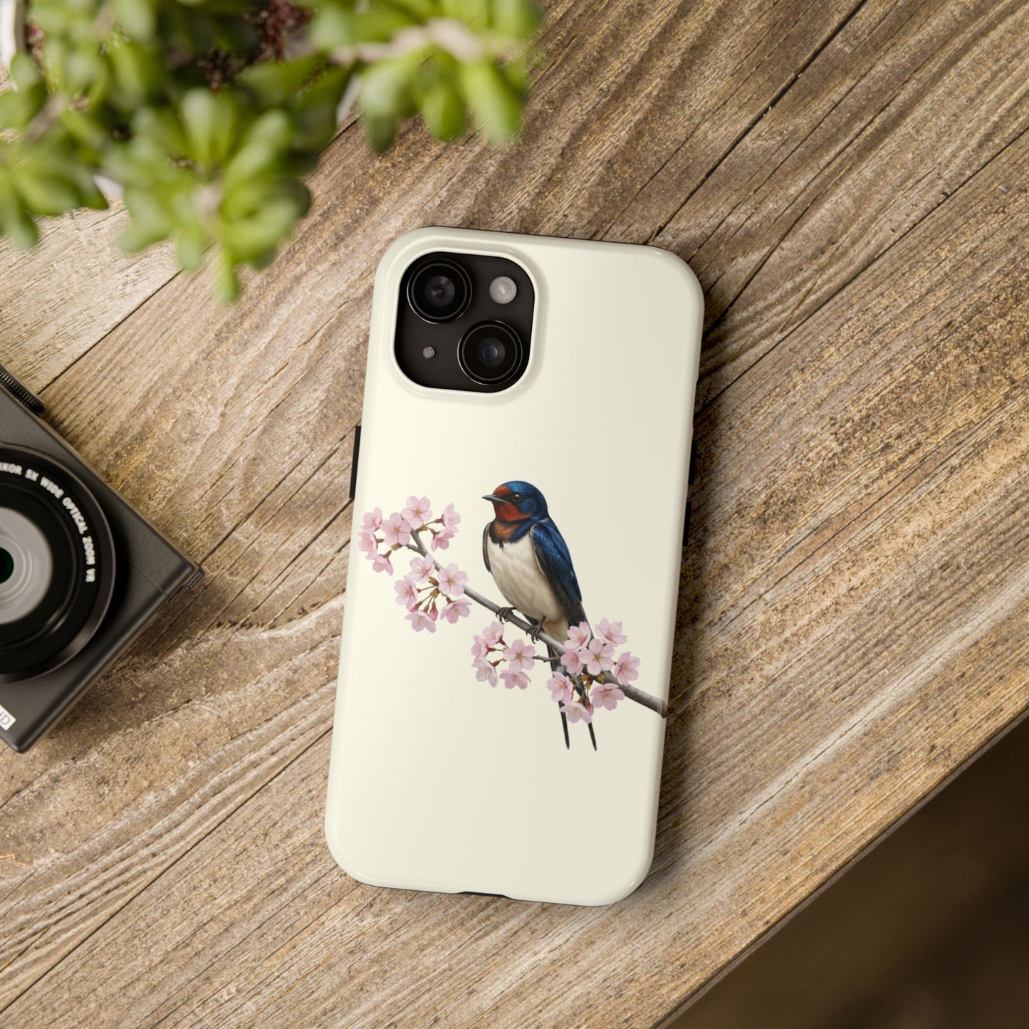Barn Swallow & Cherry Blossom Tough iPhone Case Creamy White