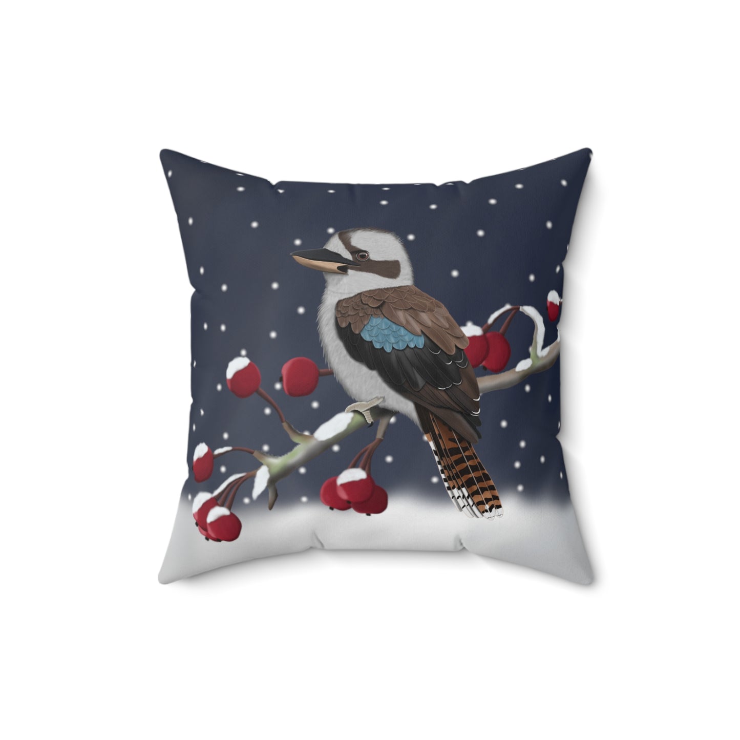 Kookaburra on a Winter Branch Christmas Bird Pillow