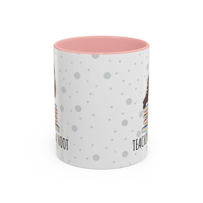 Cute Owl on Books Teacher Mug – Teaching is a Hoot – Two-Tone Classroom Coffee Cup