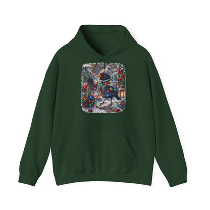 Premium Hoodie Amsel und die Lichterkette im winterlichen Garten für Vogelbeoachter