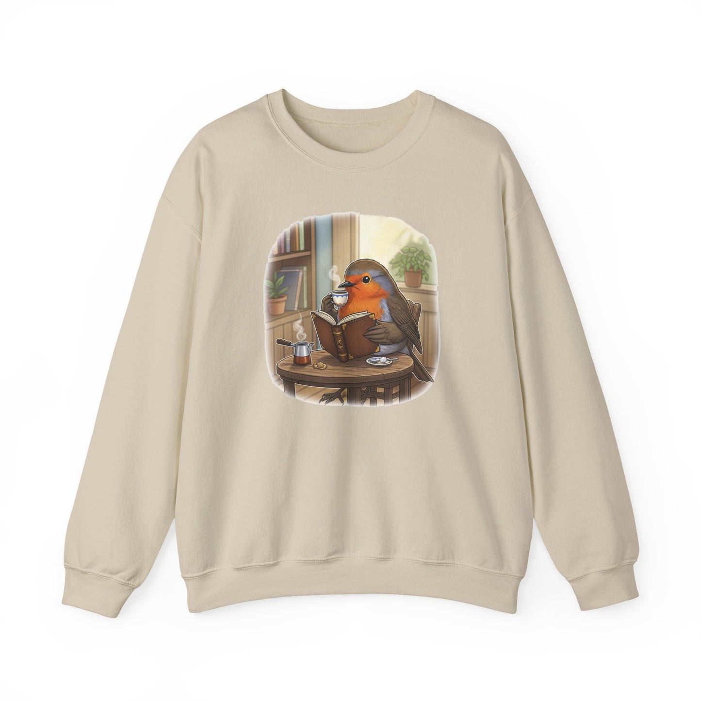 Robin Reads Books and Drinks Coffee Bird Sweatshirt Funny Book & Bird Lovers