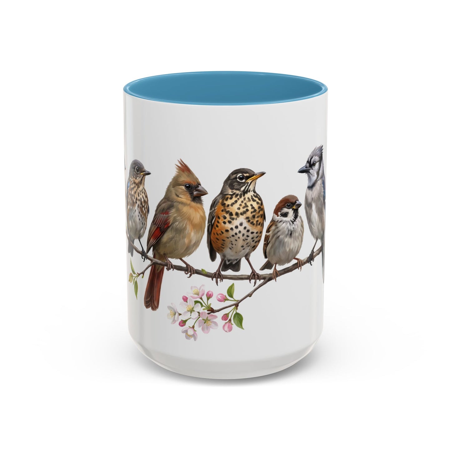 Blue Jay Cardinal Bluebird Little Owl Fledglings Two-Tone Mug | Spring Bird Lover Gift