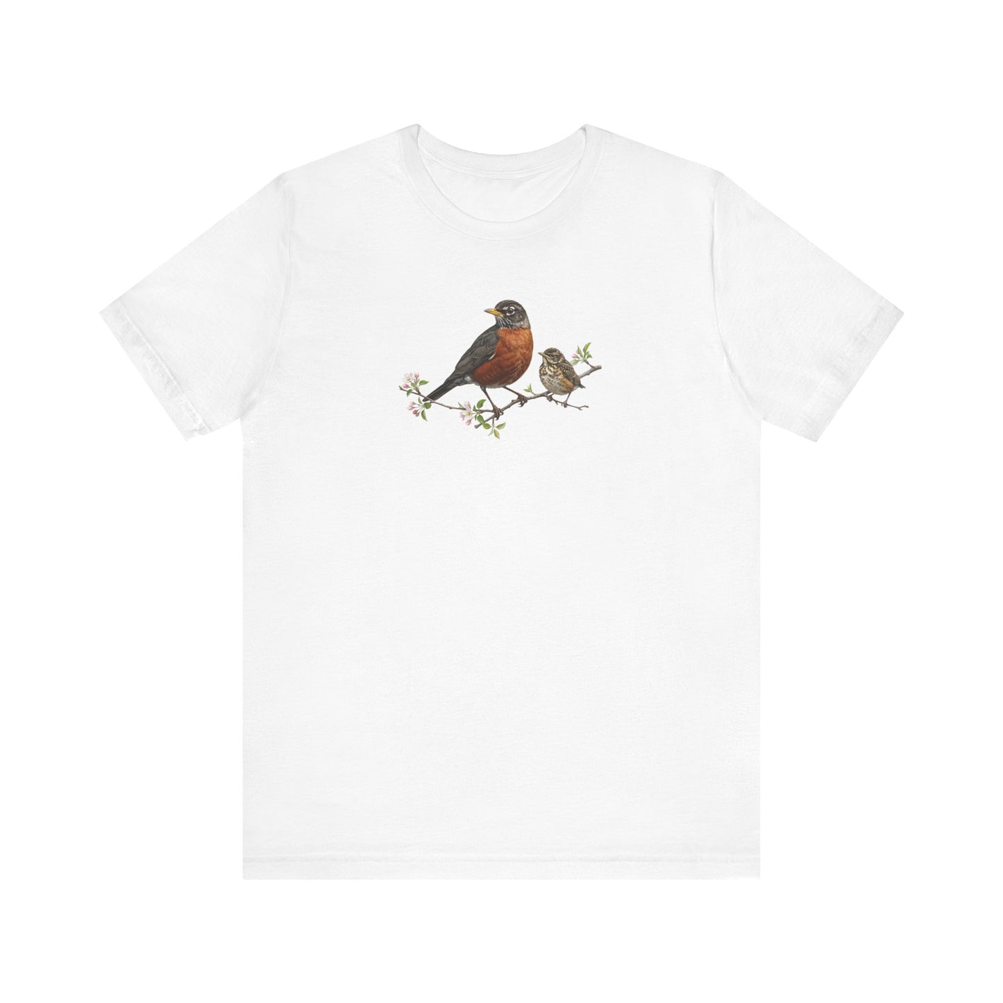 American Robin & Fledgling T-Shirt | Spring Blossoms Unisex Graphic Tee