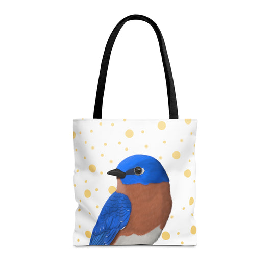 Bluebird Golden Dots Bird Tote Bag 16"x16" White