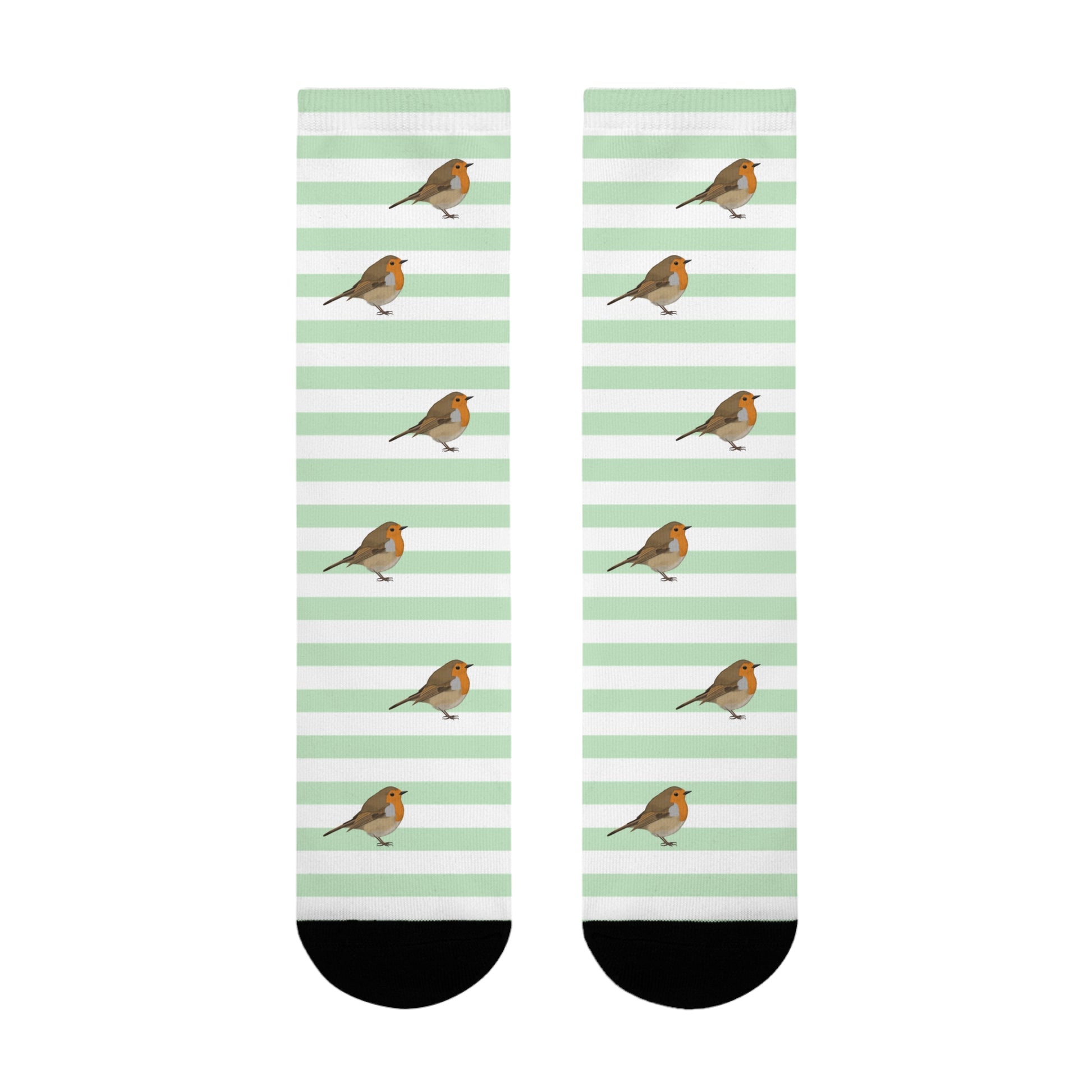 Rotkehlchen Socken mit Streifen in Salbeigrün Weiß – Geschenk für Vogelliebhaber & Ornithologen – Accessories,