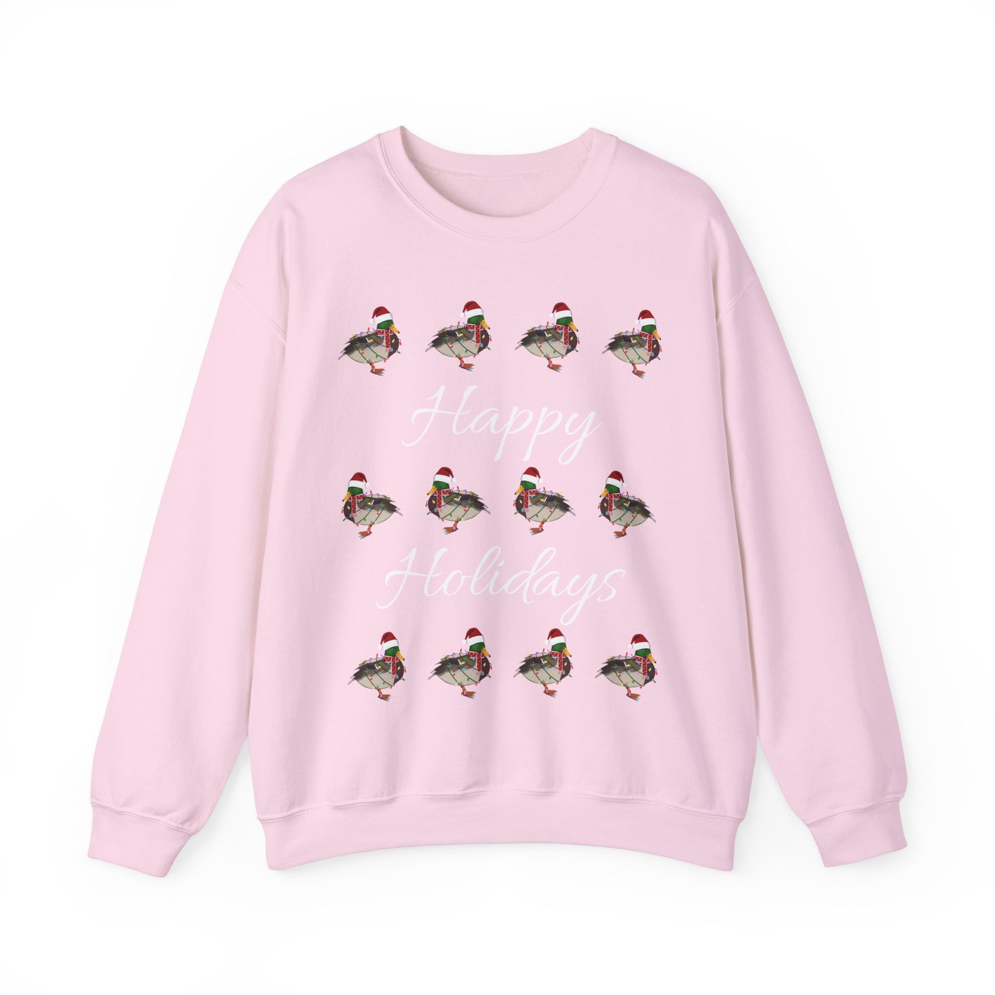 Mallard as Santa with Hat Scarf and Fairy Lights Happy Holidays Birdwatcher Christmas Bird Sweatshirt –