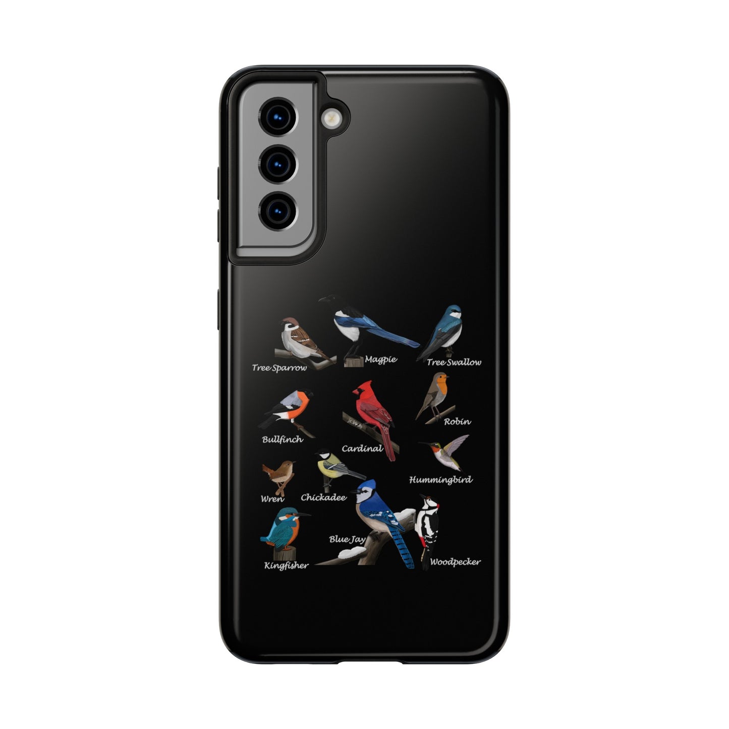 Garden Birds Blue Jay Cardinal Bullfinch Bird Art Tough Phone Case Black