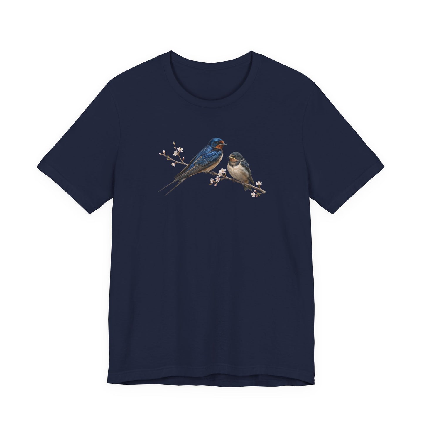 Barn Swallow & Fledgling T-Shirt | Spring Blossoms Unisex Graphic Tee