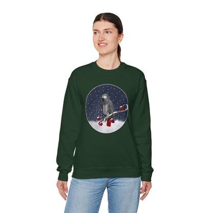 Grey Parrot on a Winter Branch Birdwatcher Christmas Bird Sweatshirt