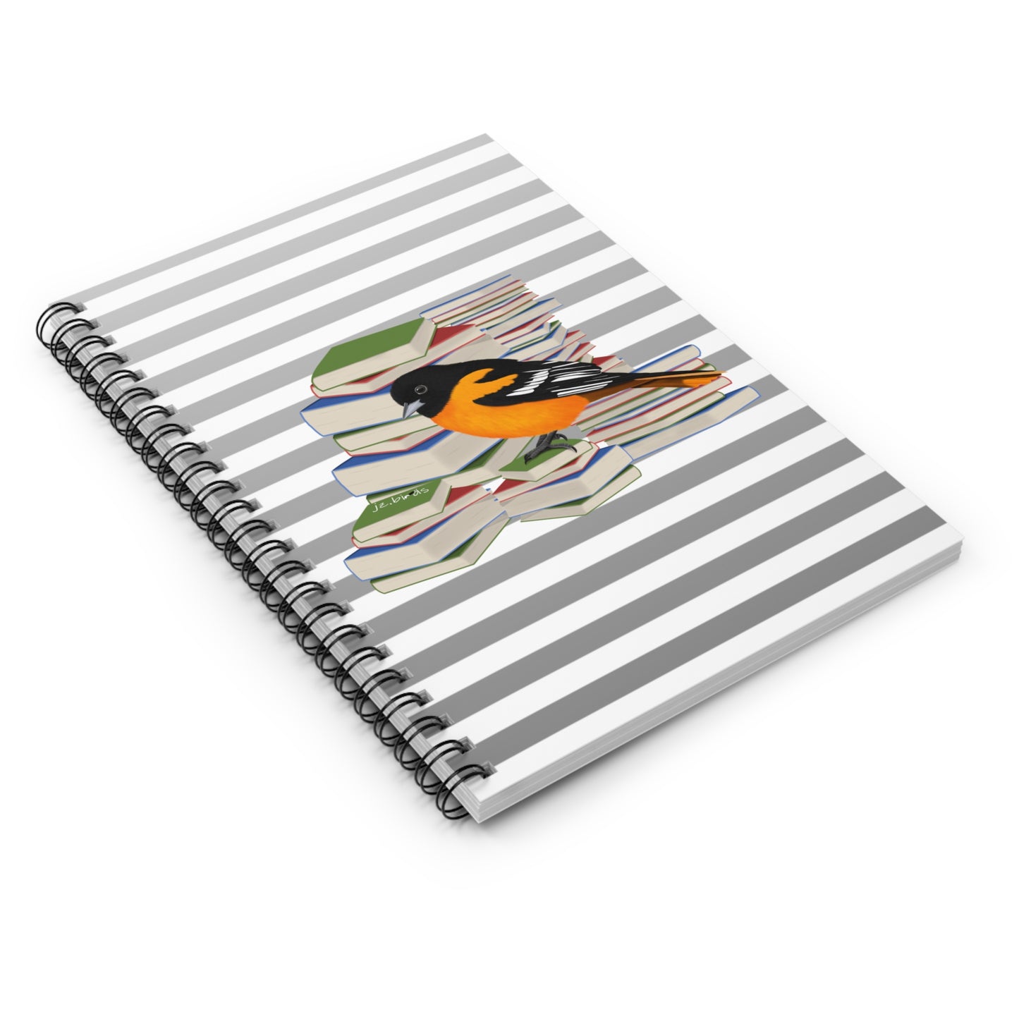 Baltimore Oriole Bird with Books Birdlover Bookworm Spiral Notebook Ruled Line 6" x 8"