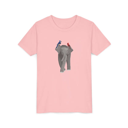 Elephant with Blue Jay and Cardinal Bird Youth T-Shirt