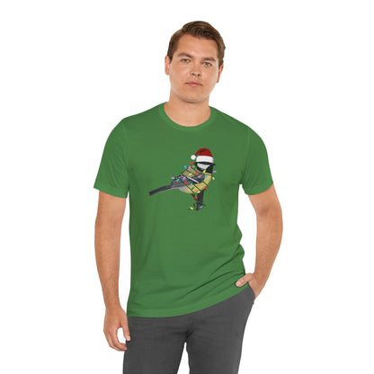 Chickadee with Fairy Lights Christmas Bird T-Shirt