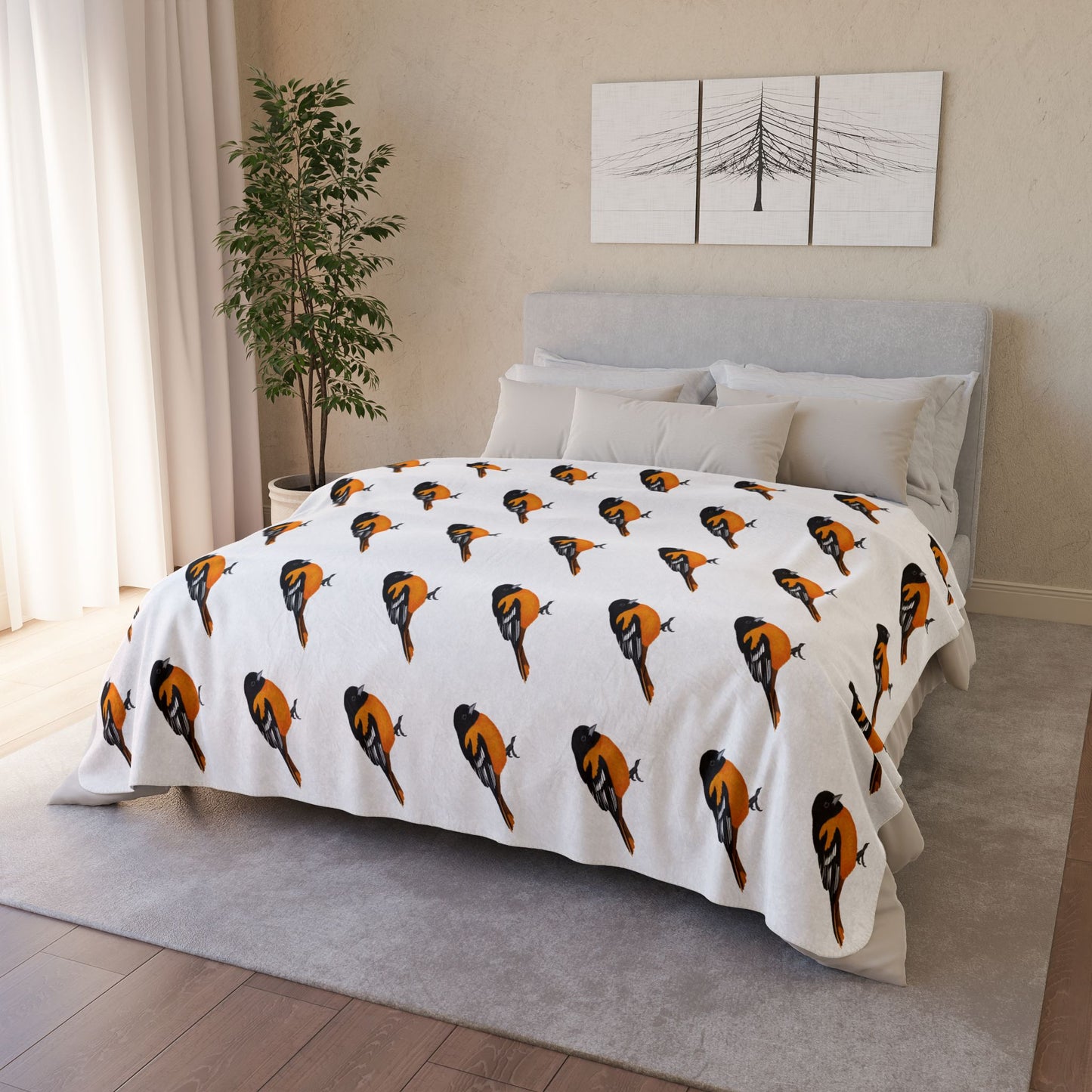 Baltimore Oriole Art Fleece Sherpa Blanket (60"x80") - Thick, Ultra-Soft & Cozy Throw for Bird Lovers
