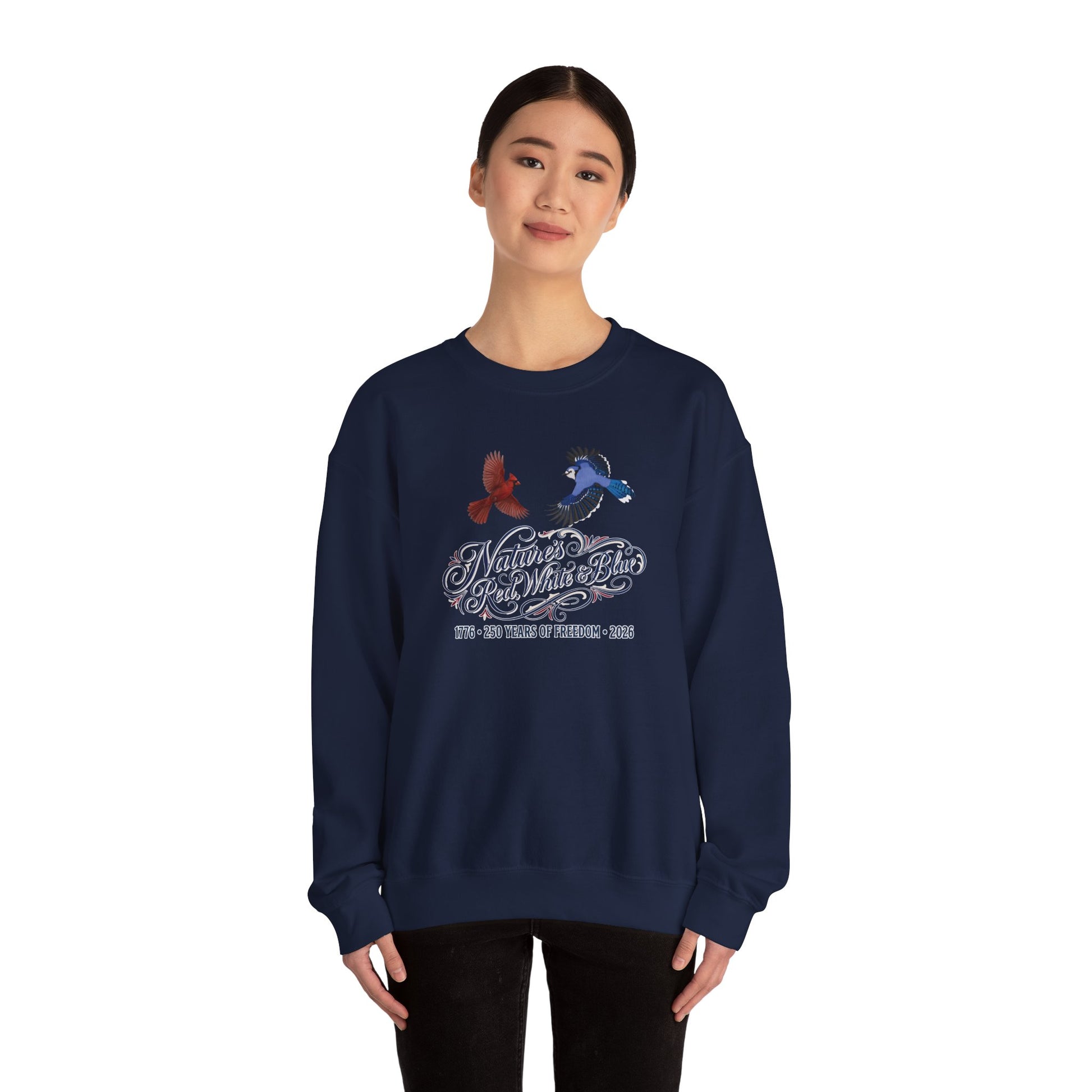 Blue Jay & Cardinal Patriotic Sweatshirt | Nature's Red, White America 250 – Animal Lover Gift,