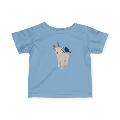 Süßes Lamm mit Amsel Blaumeise Rotkehlchen Zaunkönig Vogel Tiermotiv T-Shirt für Babys und Kleinkinder