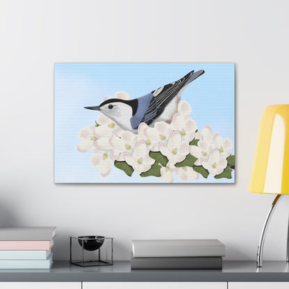 Nuthatch Bird in Apple Blossoms Canvas Gallery Wrap