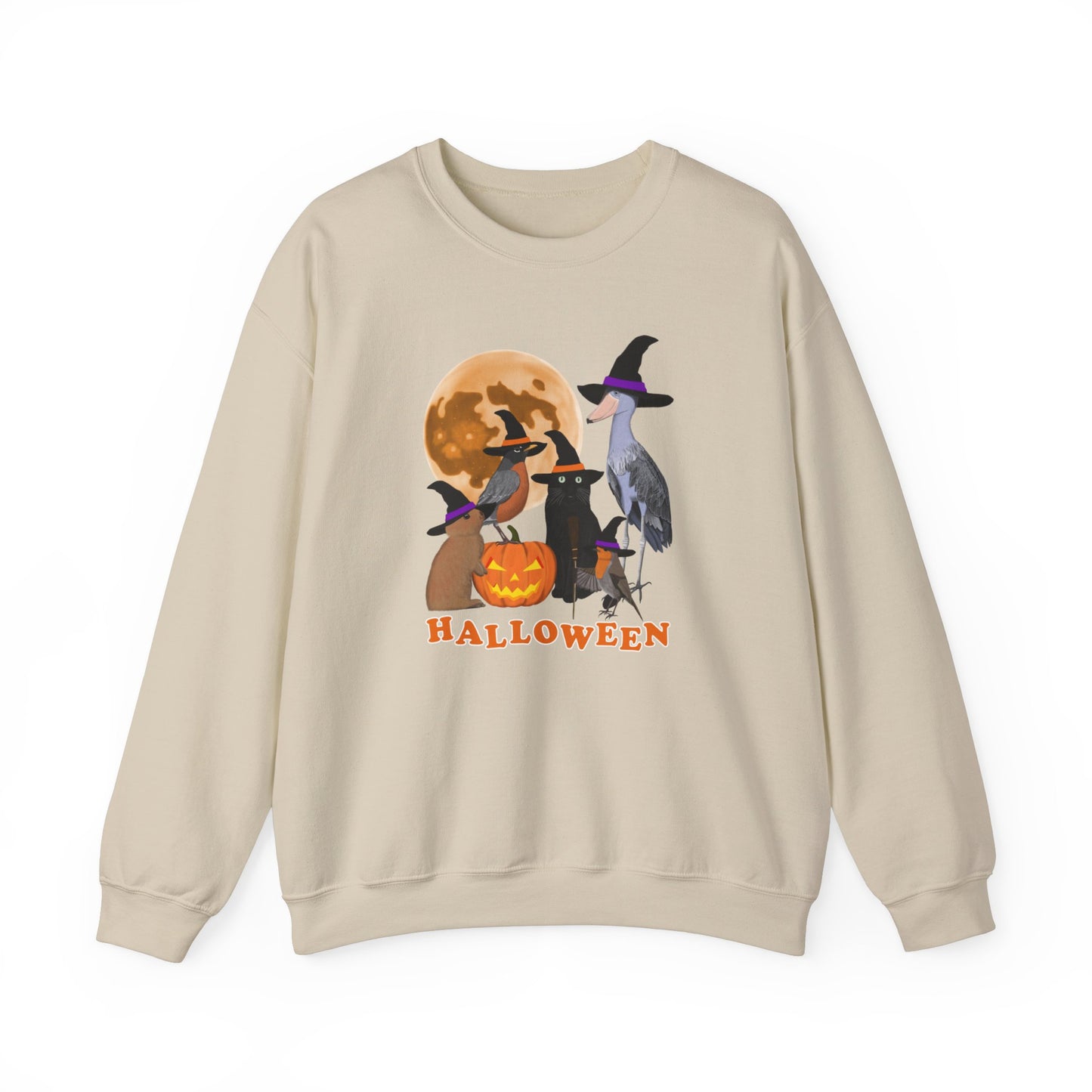 Robin Shoebill Rabbit with Cat and Bunny Halloween Bird Sweatshirt