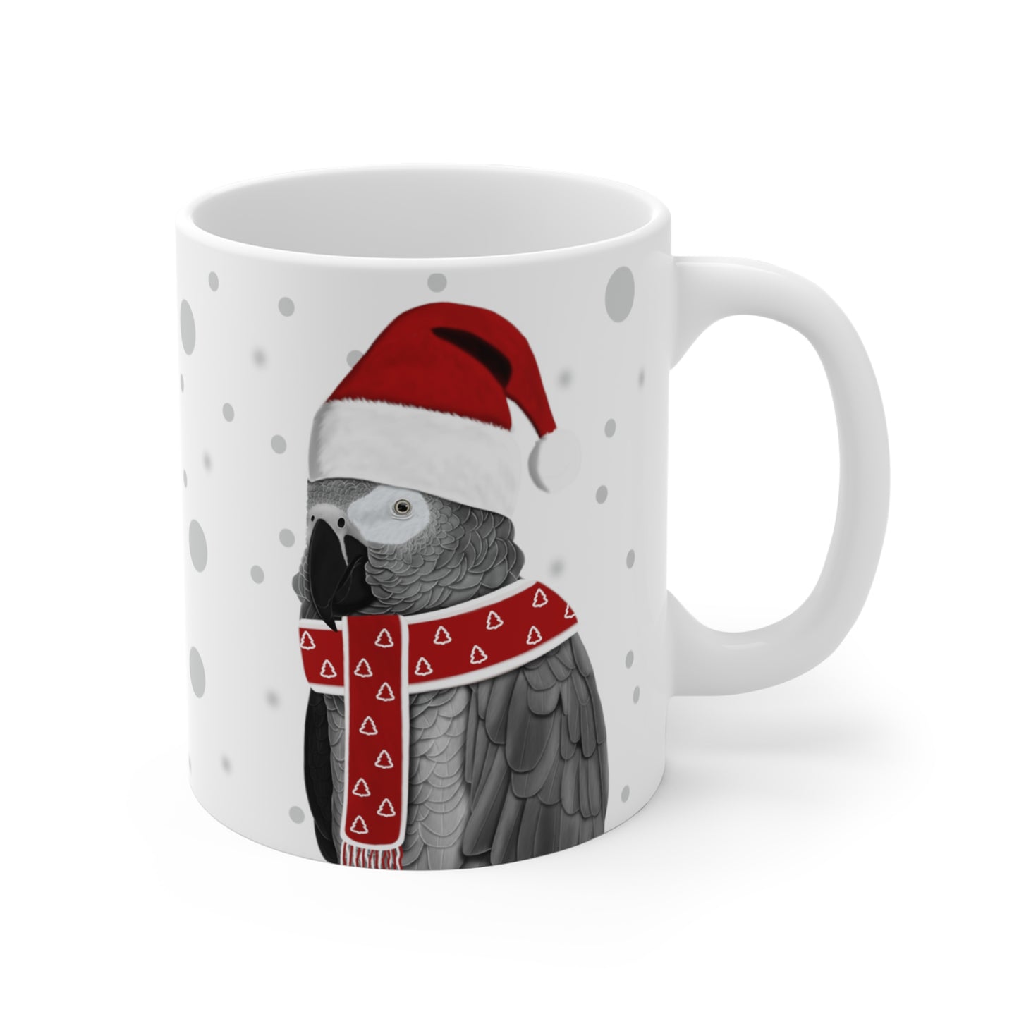 Grey Parrot with Red Santa Hat and Scarf Christmas Bird Ceramic Mug 11oz