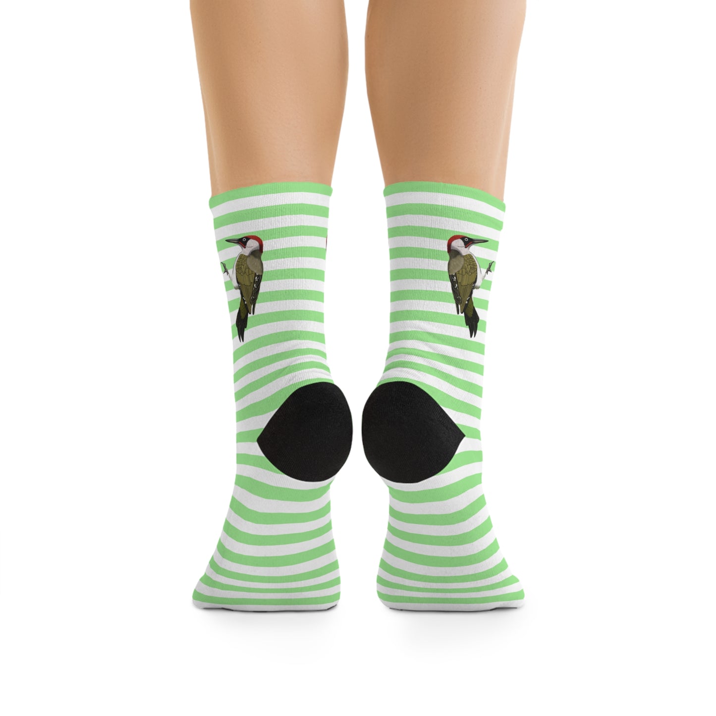 Green Woodpecker Stripes Green White Birding & Birdwatching Bird Socks