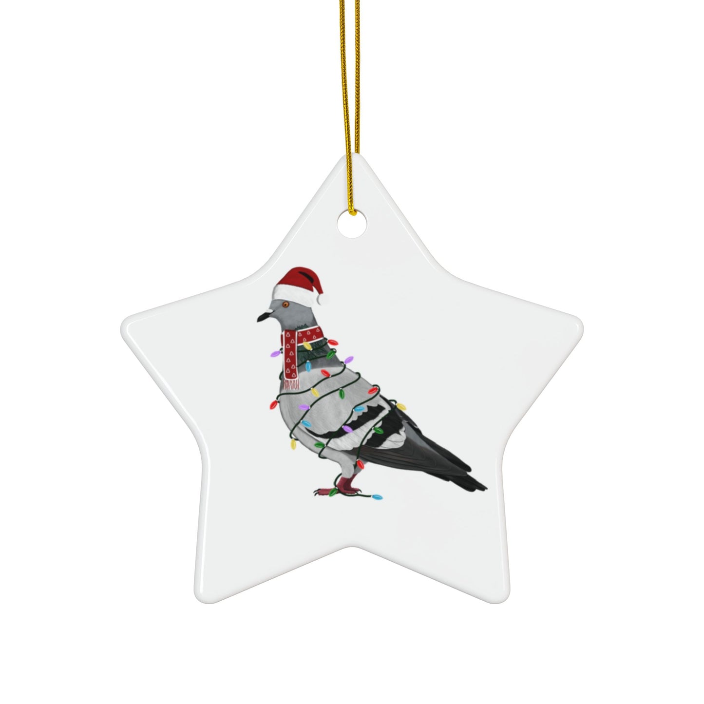 Pigeon as Santa Ceramic Bird Christmas Ornament | Durable Double-Sided Bird Lover Decor