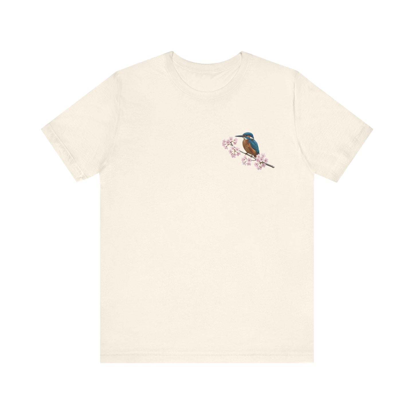 Kingfisher Cherry Blossom T-Shirt | Floral Spring Tee for Bird Lovers