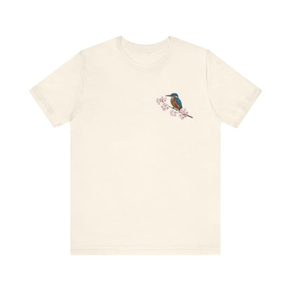 Kingfisher Cherry Blossom T-Shirt | Floral Spring Tee for Bird Lovers