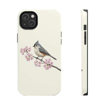 Tufted Titmouse & Cherry Blossom Tough iPhone Case Creamy White