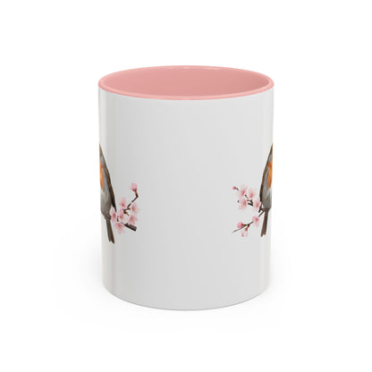Rotkehlchen Pärchen mit Kirschblüten Tasse - Romantisches Geschenk für Vogelfreunde