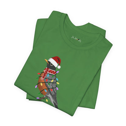 Robin with Fairy Lights Christmas Bird T-Shirt