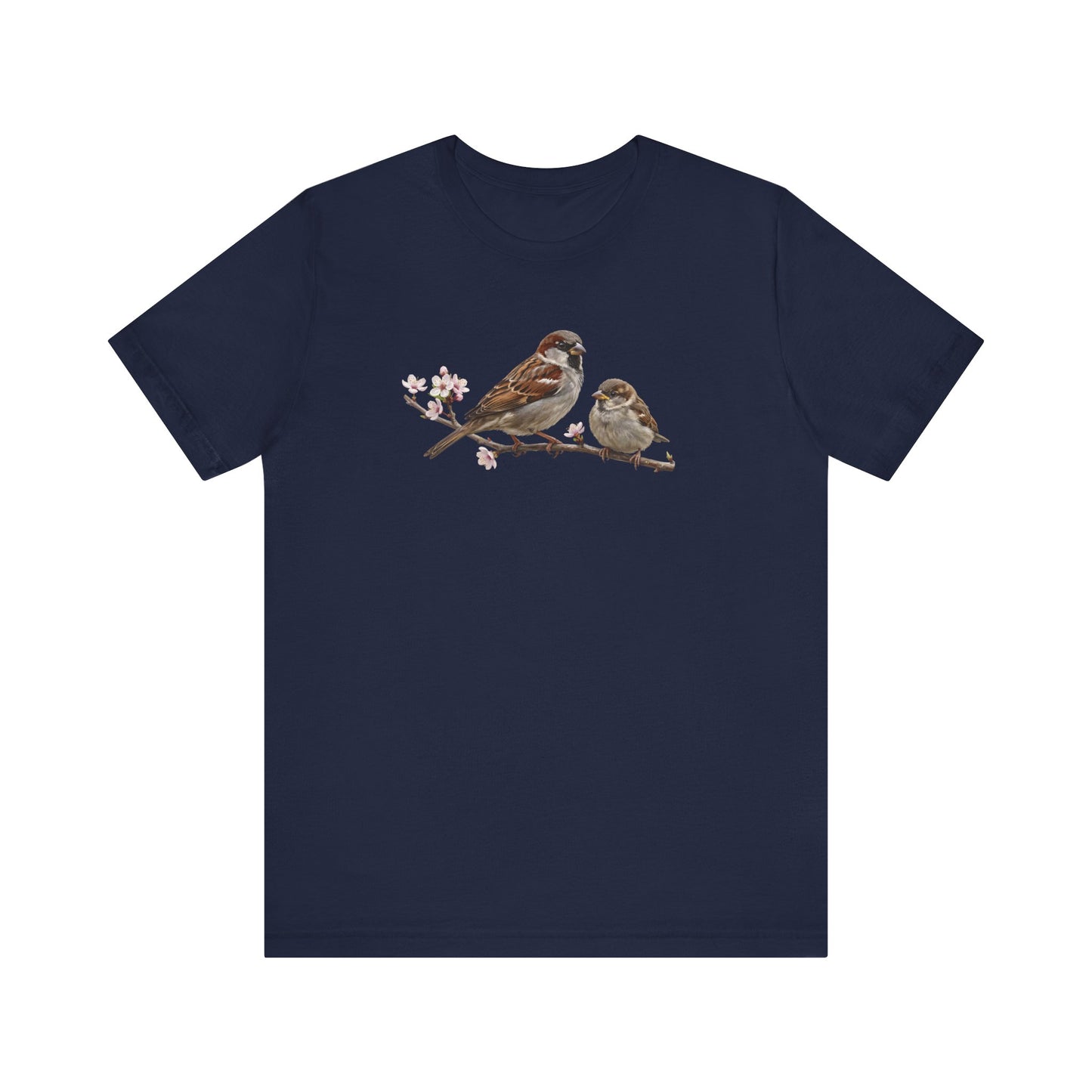 Tree Sparrow & Fledgling T-Shirt | Spring Blossoms Unisex Graphic Tee