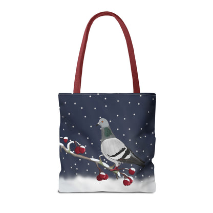 Pigeon on a Winter Branch Christmas Bird Tote Bag 16"x16"