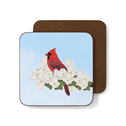 Cardinal Apple Blossoms Bird Hardboard Coaster