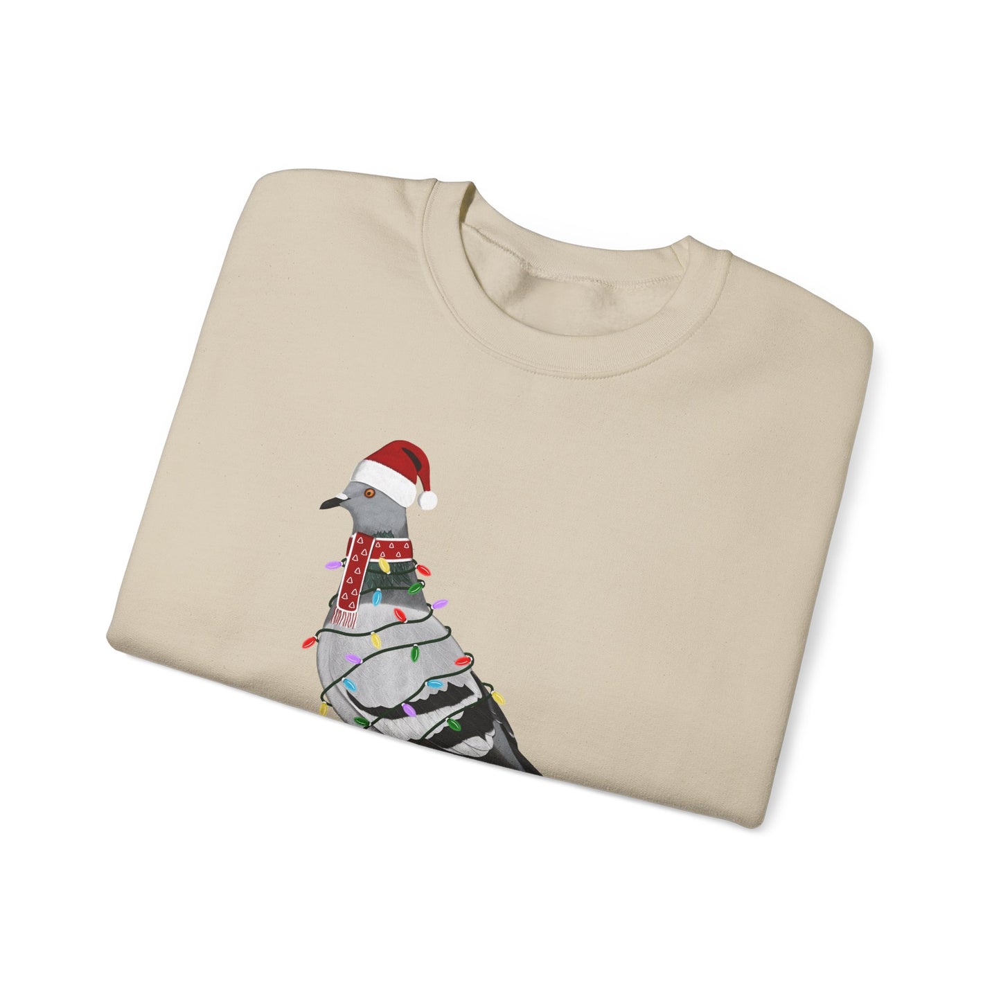 Pigeon with Fairy Lights as Santa Happy Holidays Birdwatcher Christmas Bird Sweatshirt