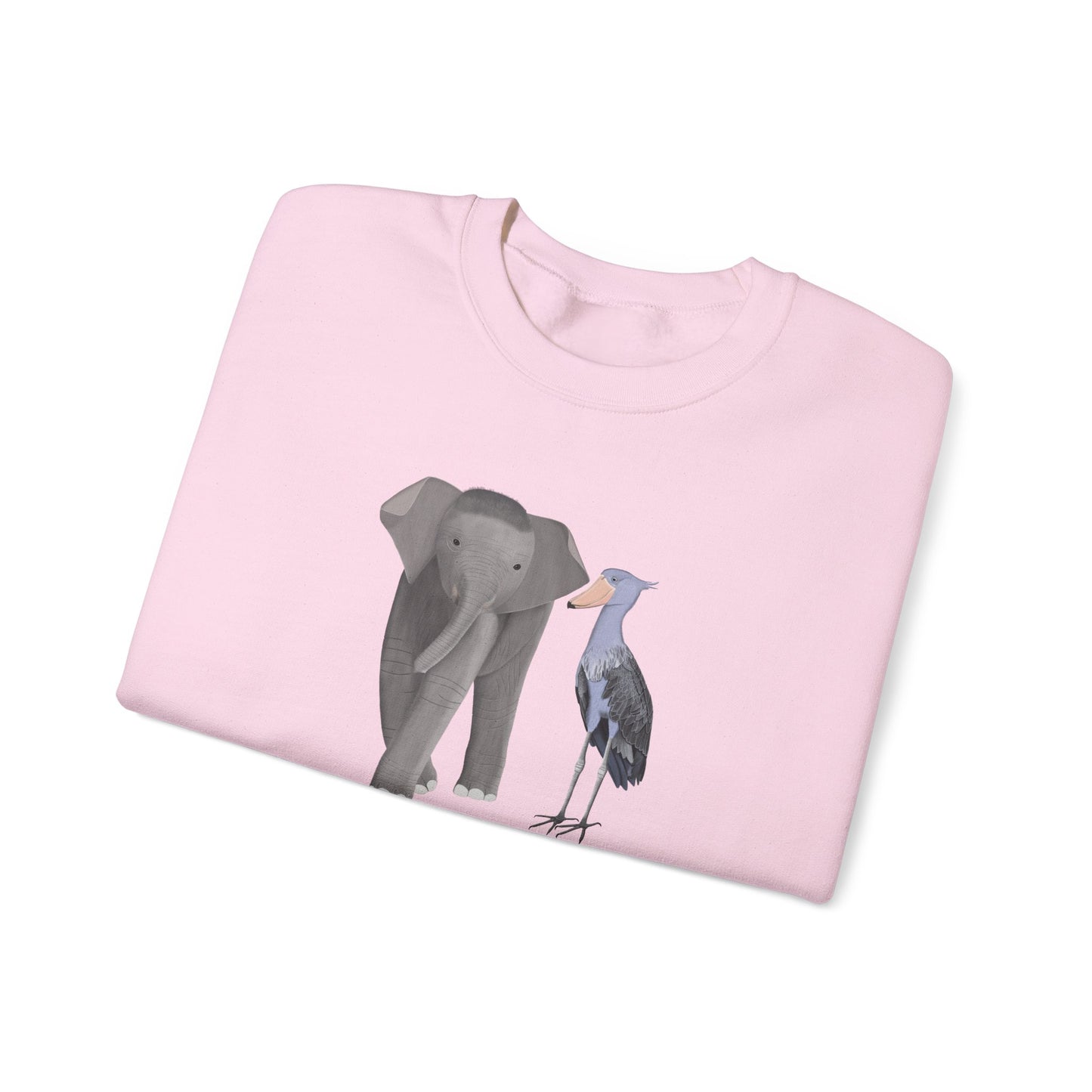 Elephant with Shoebill Bird Birding & Birdwatching Sweatshirt