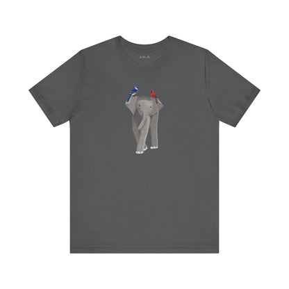 Elephant with Birds Cardinal Blue Jay Birding & Birdwatching T-Shirt