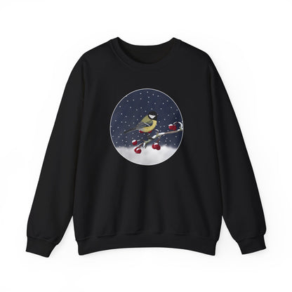 Chickadee on a Winter Branch Christmas Bird Sweatshirt