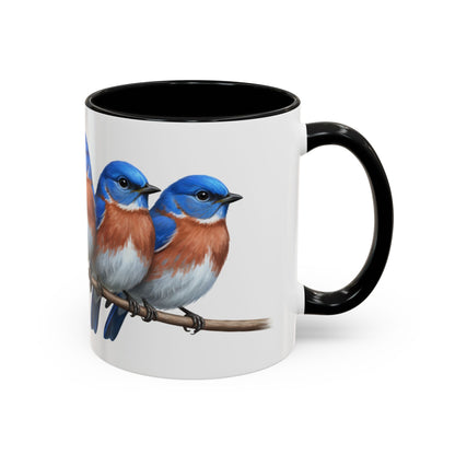 枝に止まる青い鳥を描いた陶器製バードコーヒーマグ – バードウォッチャーへのカスタムギフト