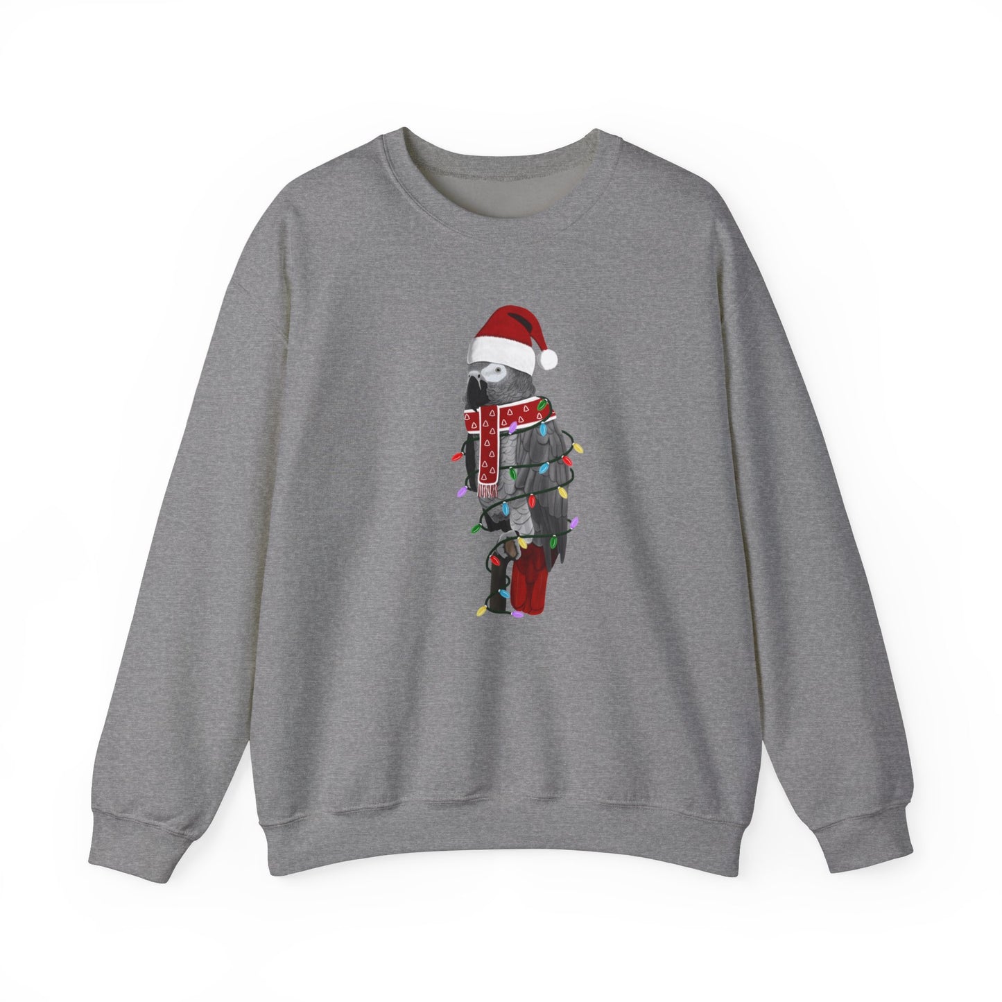 Grey Parrot with Fairy Lights Santa Claus Christmas Bird Sweatshirt