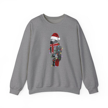 Grey Parrot with Fairy Lights Santa Claus Christmas Bird Sweatshirt