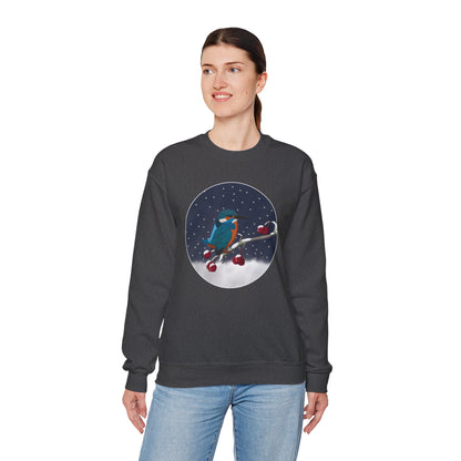 Kingfisher on a Winter Branch Birdwatcher Christmas Bird Sweatshirt