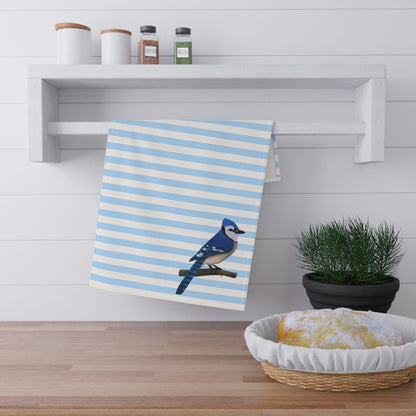 Blue Jay Bird Art Kitchen Towel Blue White 18" × 30"