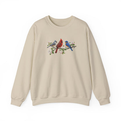 Tufted Titmouse, Bluebird and Cardinal Sweatshirt – Animal Lover Gift, Avian Enthusiast