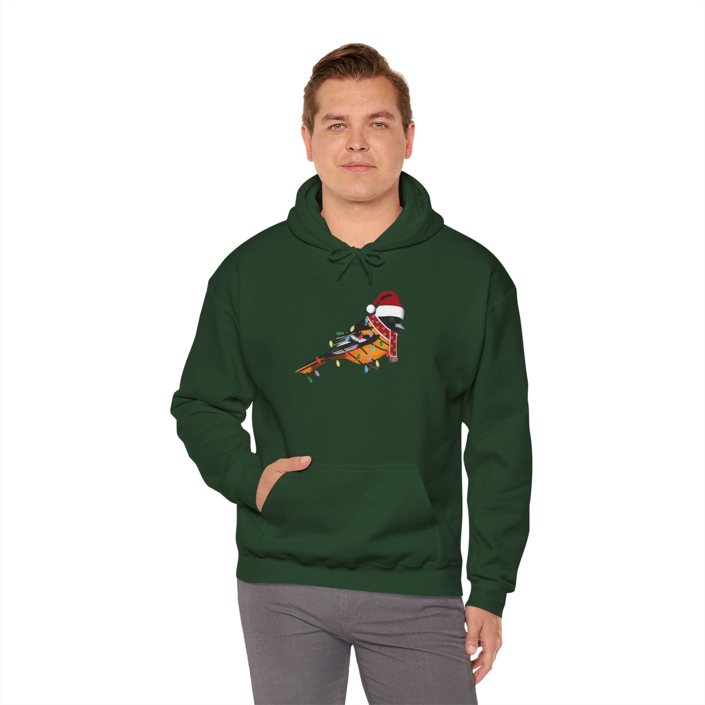 Baltimore Oriole with Fairy Lights Christmas Bird Hoodie