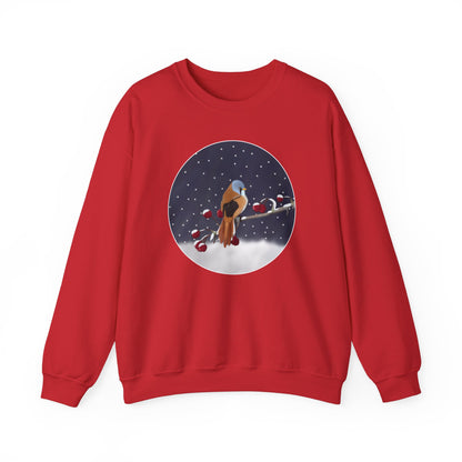 Bearded Reedling on a Winter Branch Birdwatcher Christmas Bird Sweatshirt