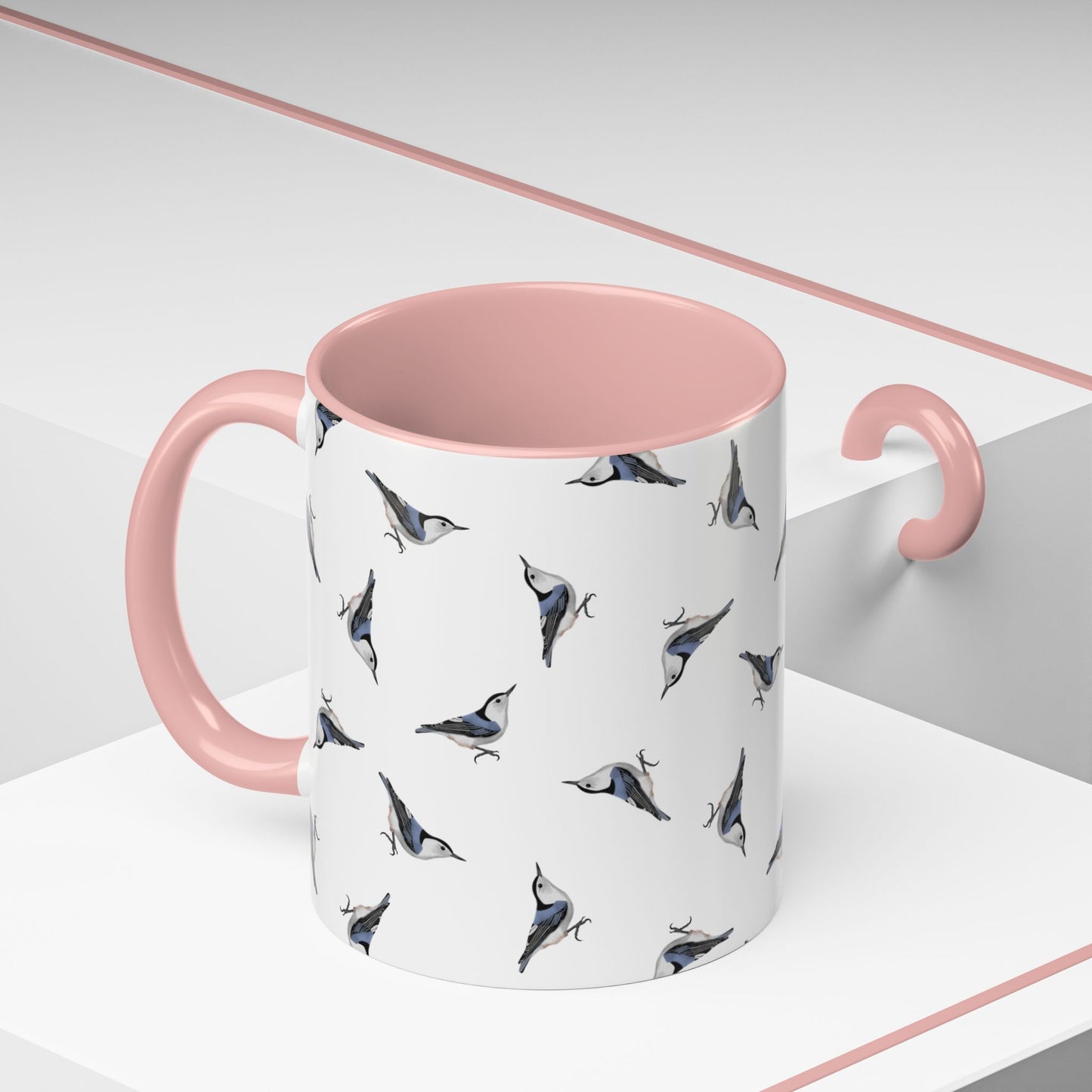Nuthatch All-Over Pattern Accent Mug | Colorful Bird Lover Gift for Birdwatchers