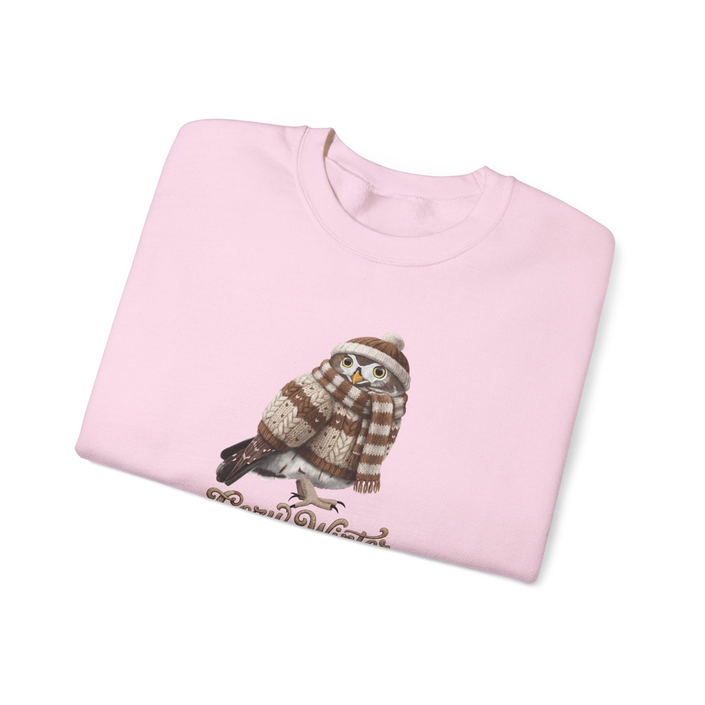 フクロウの冬用スウェットシャツ | バードウォッチャー クルーネック | 鳥好きの方へのユニセックス ソングバード ニットギフト