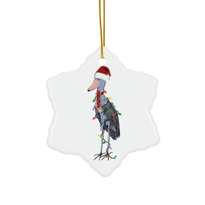 Shoebill as Santa Ceramic Bird Christmas Ornament | Durable Double-Sided Bird Lover Decor