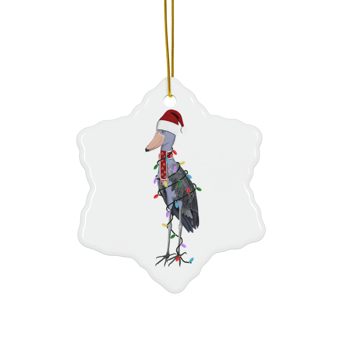 Shoebill as Santa Ceramic Bird Christmas Ornament | Durable Double-Sided Bird Lover Decor